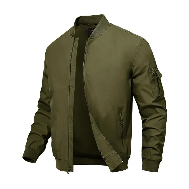 Men's Plus Size Bomber Jacket – Lightweight Zip-Up Flight Coat with 5 Pockets, Casual Fall Windbreaker.