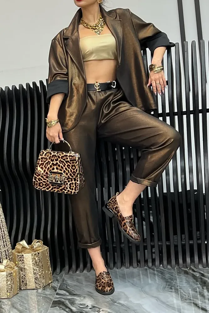 Women's Fashion Solid Color Jacket Pants Two Piece Set