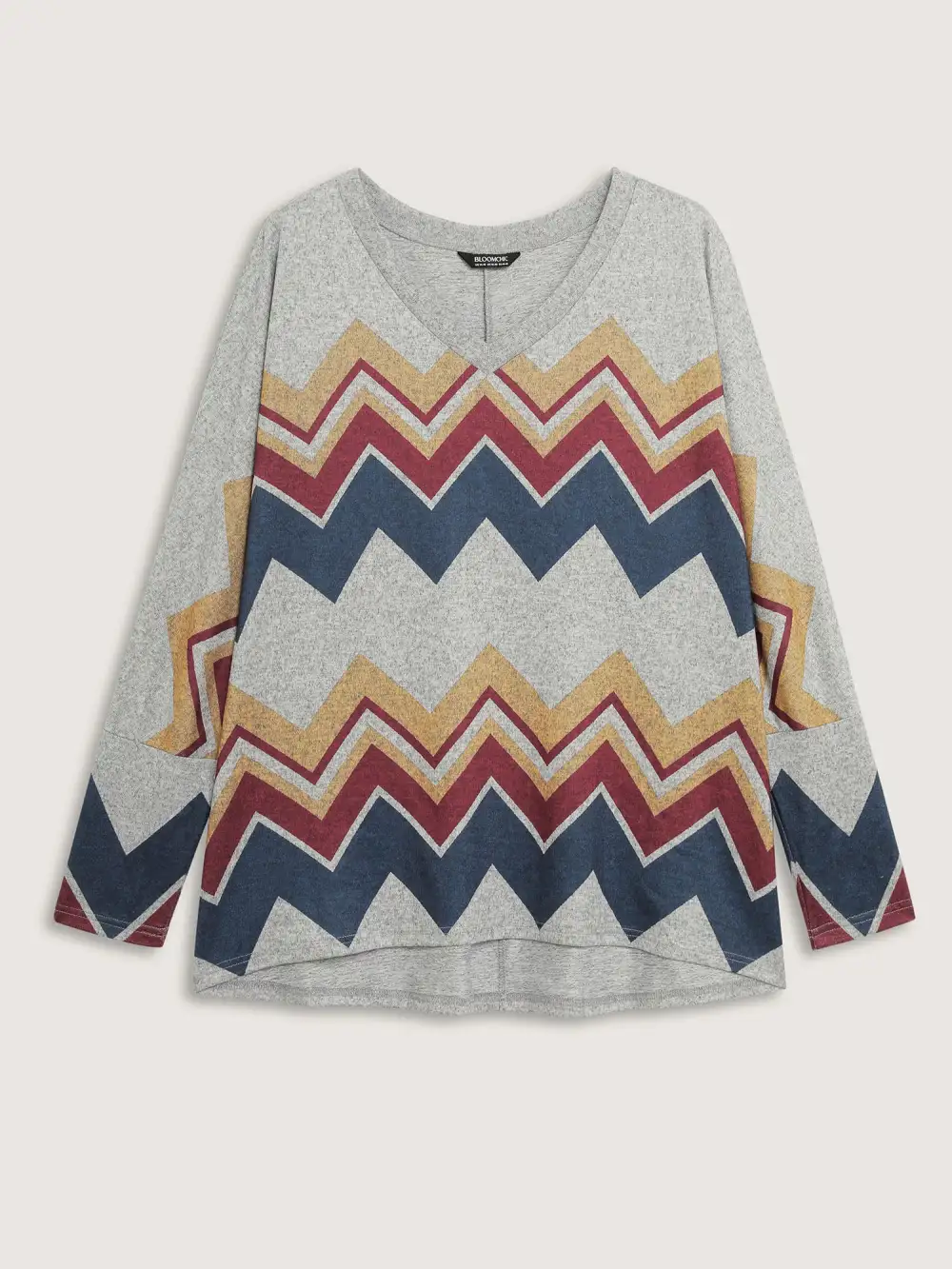 Geometric Print V-Neck Knit Top