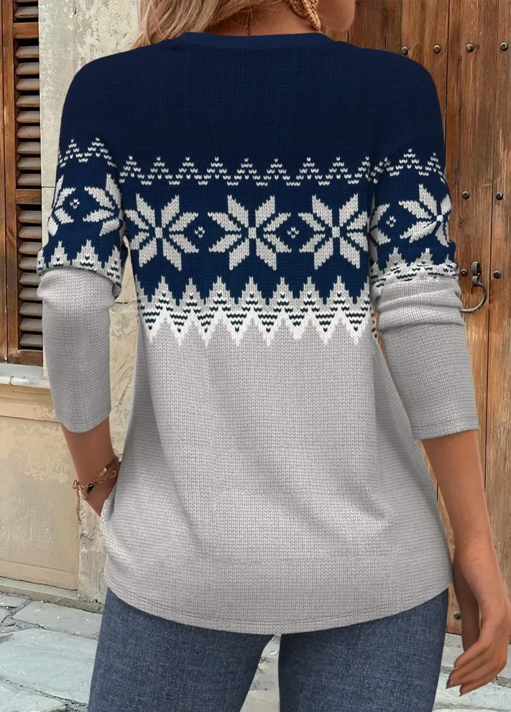 Navy Tummy Coverage Fair Isle Print T Shirt