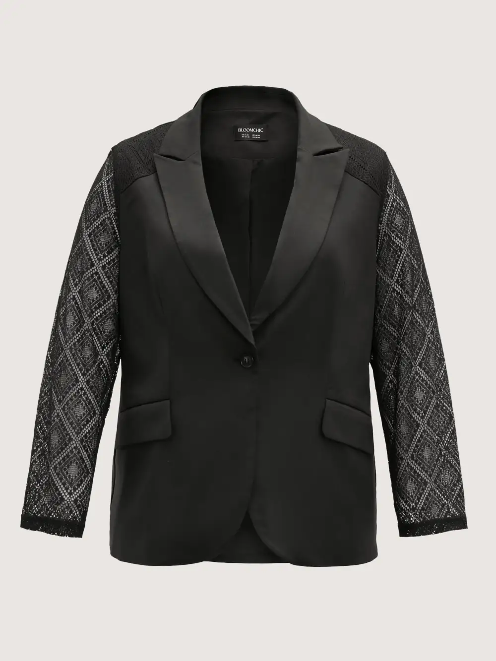 Stretchy Textured Sheer Sleeve Contrast Blazer