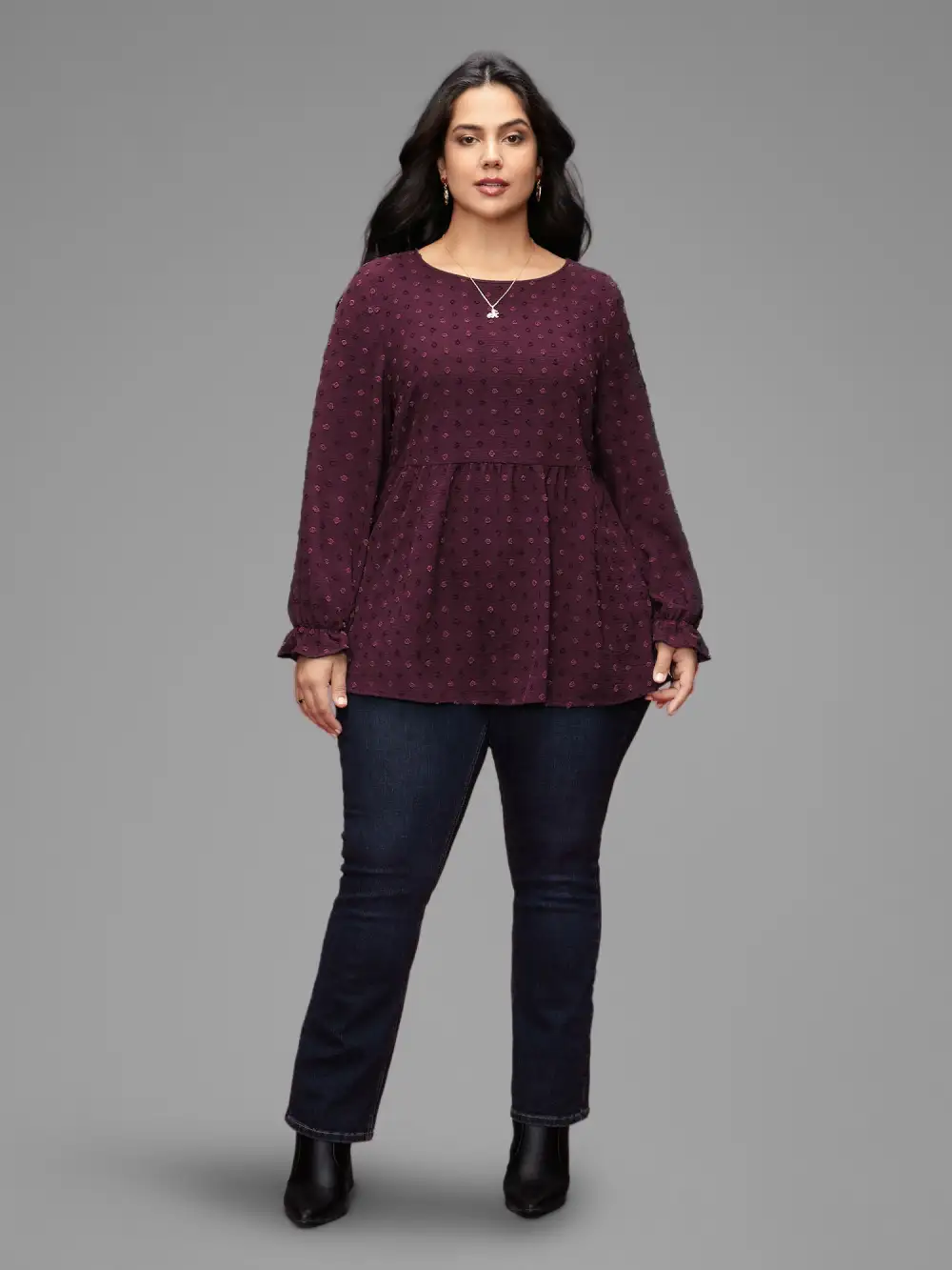 Textured Dot Elastic Cuffs A-line Blouse