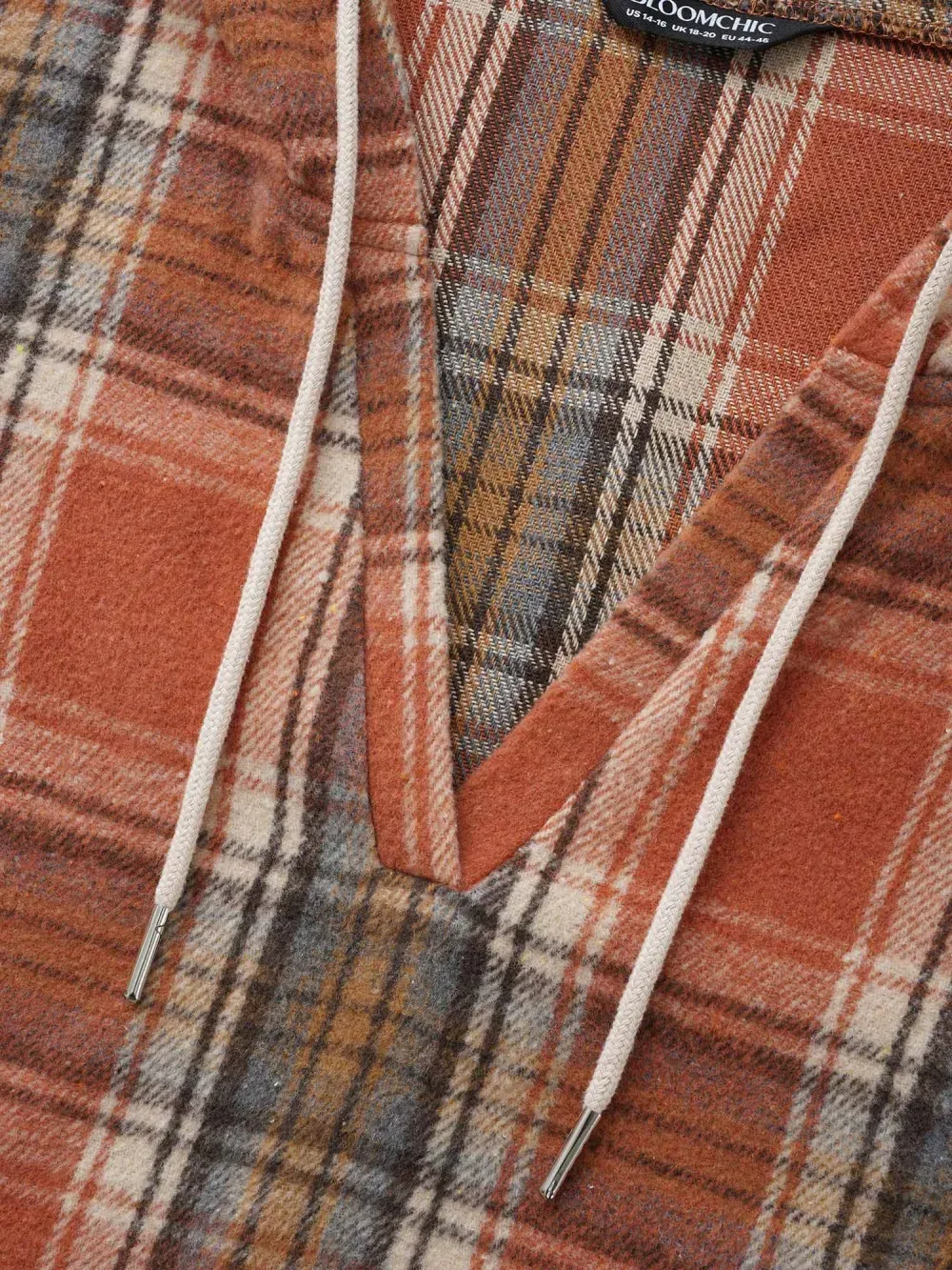 Brushed Fabric Plaid Hooded Sweatshirt