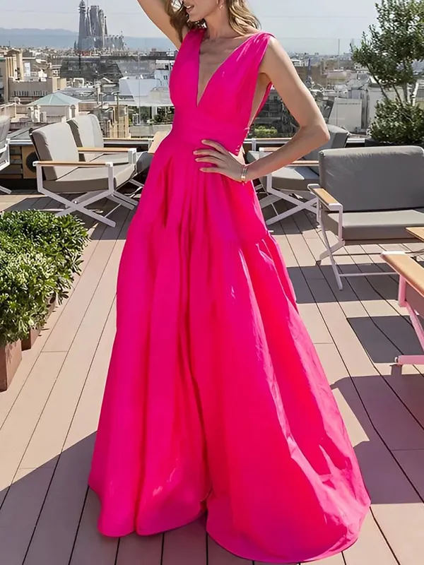 Loose Sleeveless Solid Color V-Neck Maxi Dresses