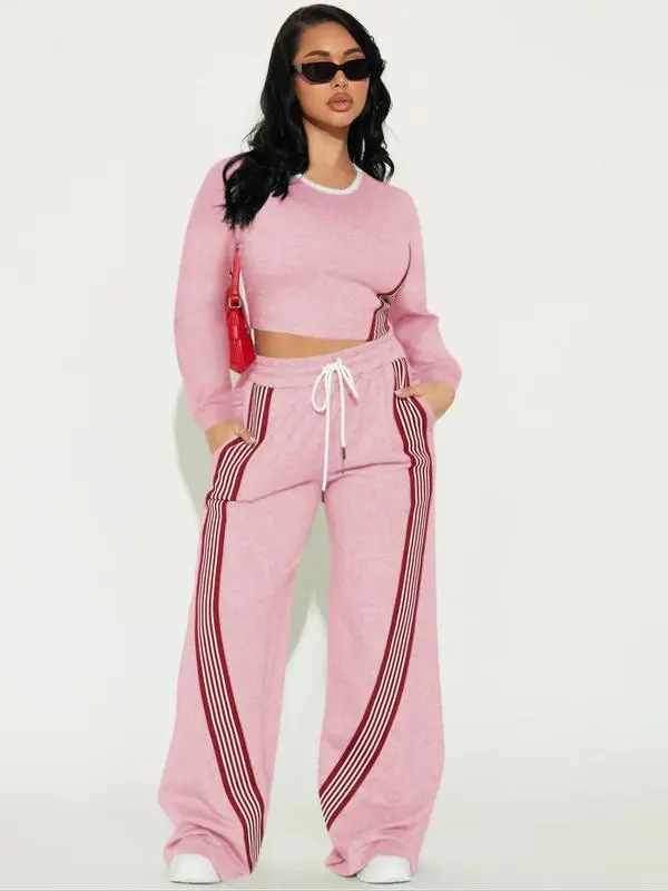 Women’s 2-Piece Activewear Set – Long Sleeve Top & Side Stripe Pants