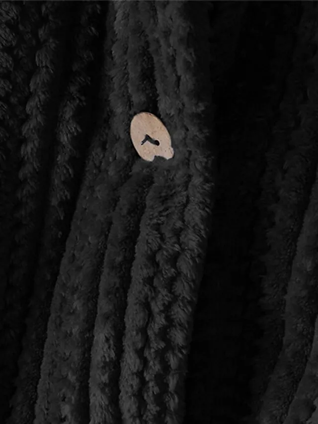 Women's Plus Size Teddy Coat Winter Coat Button Pocket Plain Outdoor Causal Long Sleeve Hoodie Regular Winter Fall Black Blue Khaki XL XXL 3XL 4XL 5XL
