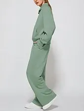 Women's Sports Fashion Streetwear Pants Sets Bolero Top Long Sleeve Turtleneck Solid Color Outdoor Work Casual White Blue Green Fall Loose Fit