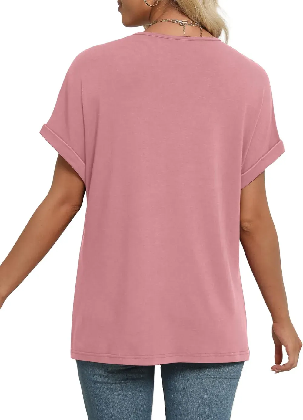 ✨Womens Summer V Neck Short Sleeve Solid Color Basic T Shirt