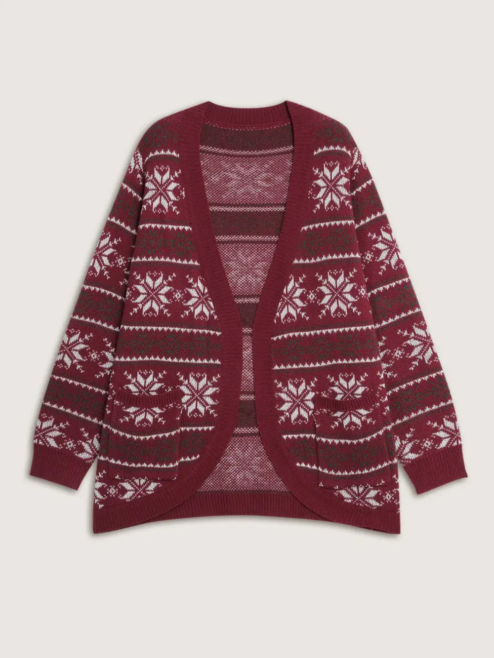 Holiday Curvy Hem Ribbed Knit Cardigan