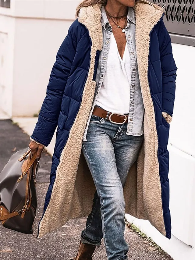 Women's Long Puffer Jacket Winter Fleece Parka  Reversible Thermal Warm Windproof Winter Coat Hooded Jackets