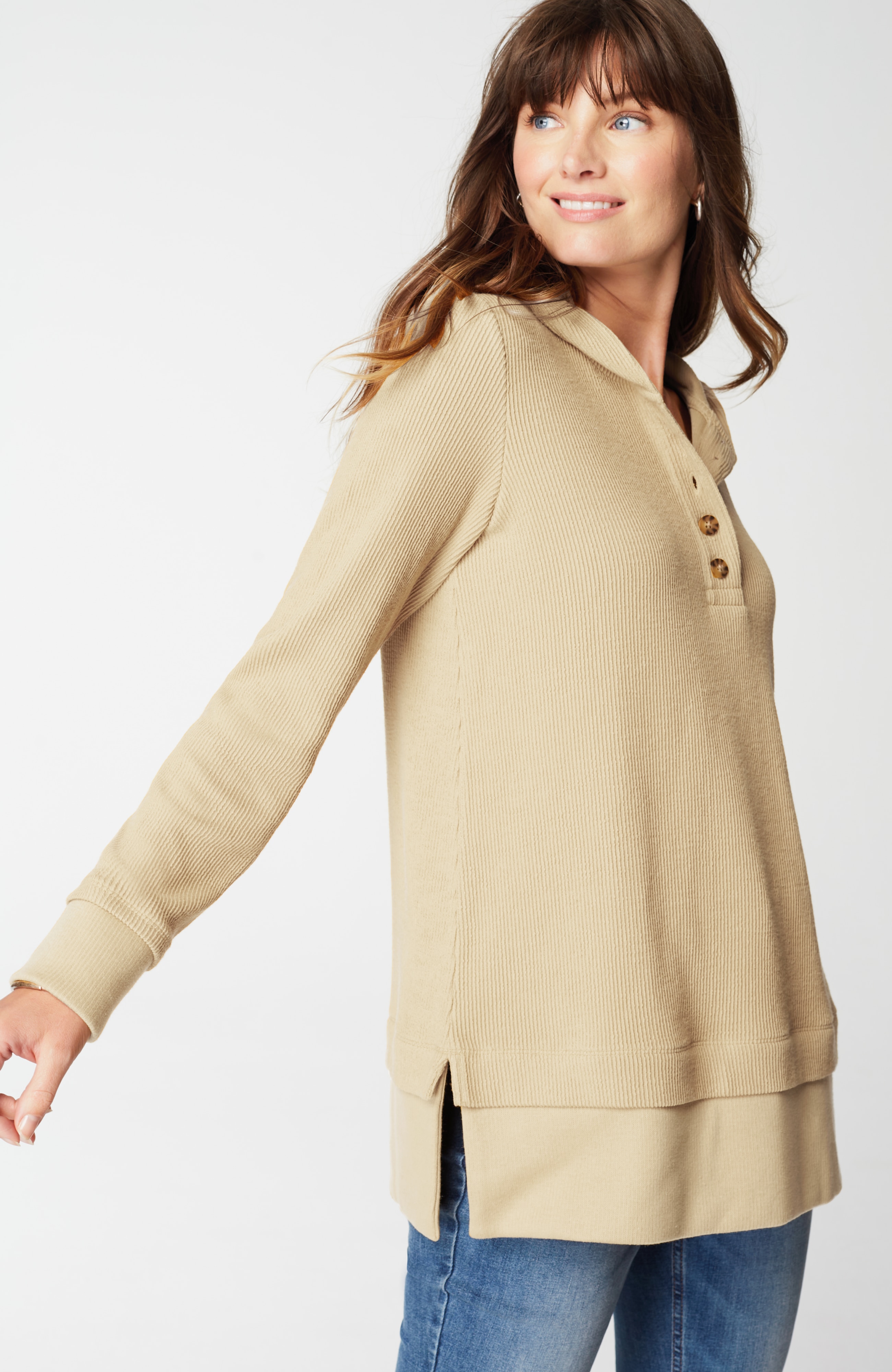 Textured-Knit Hoodie Tunic
