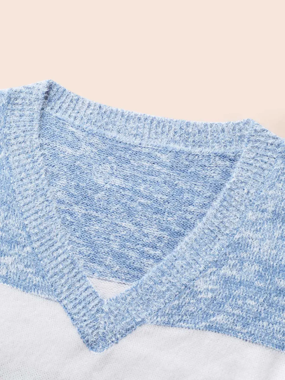 Colorblock Contrast Super Soft Plush Knit V Neck Pullover