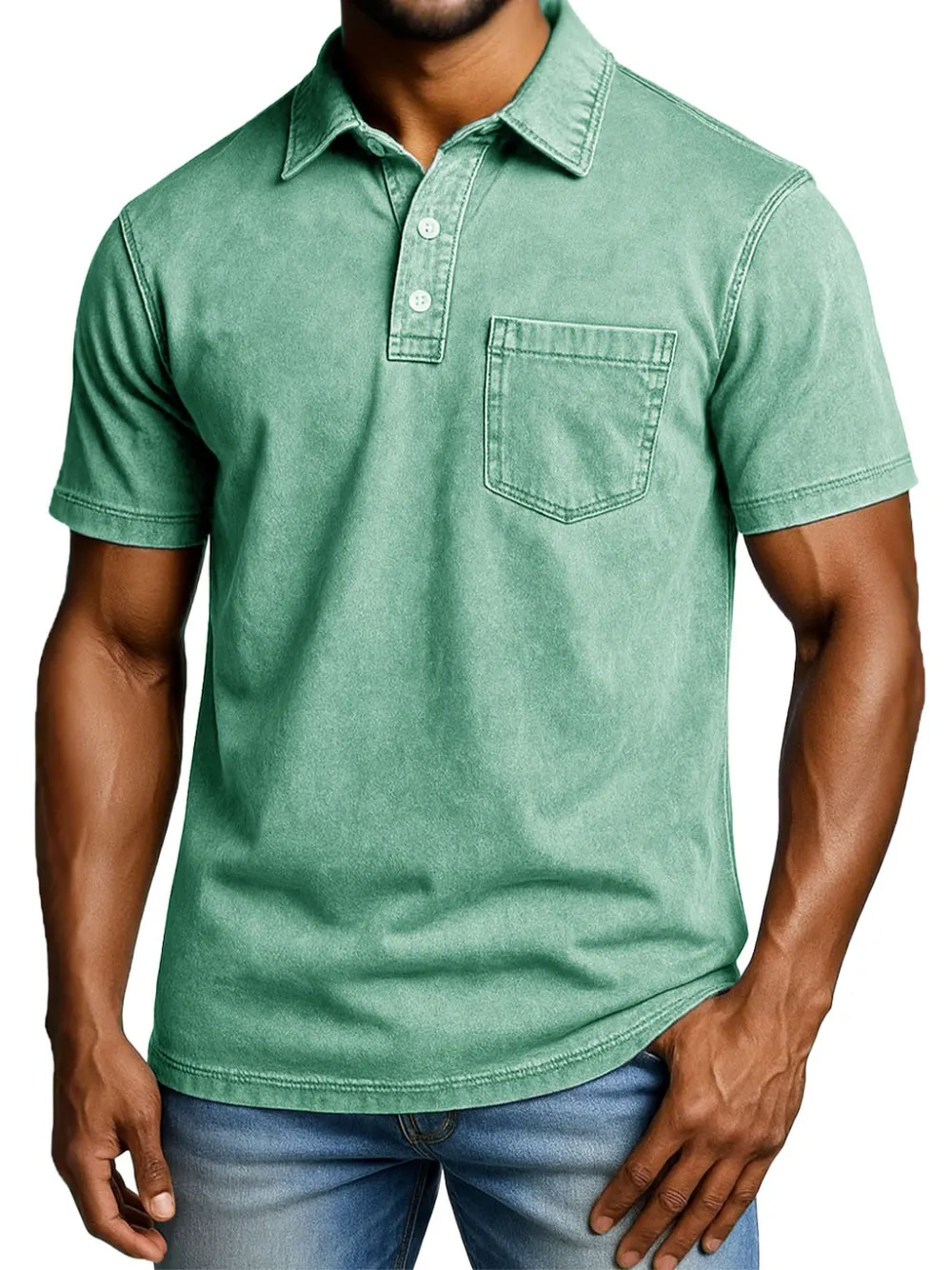 Men's Fashion Outdoor Retro Distressed Short-sleeved Pocket Polo Shirt 