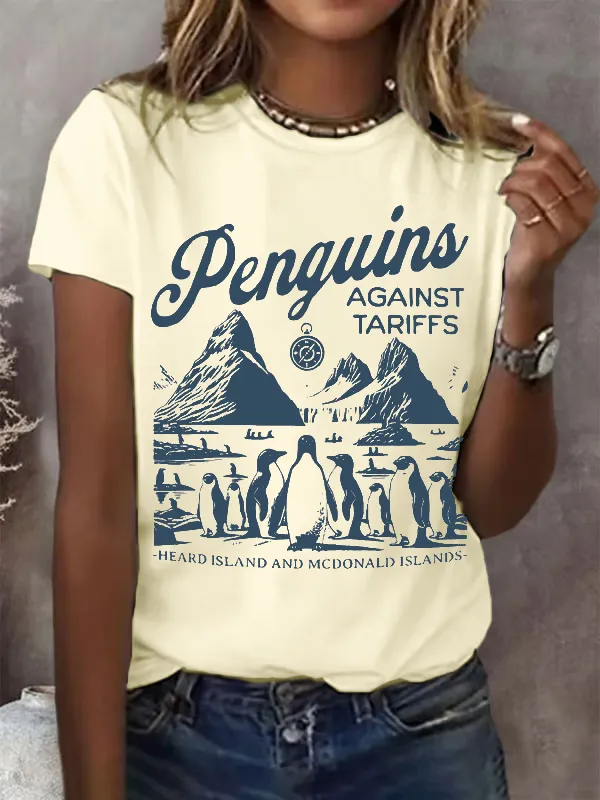 Women'S T-Shirt Women'S Penguin Fin Printed Round Neck T-Shirt Printed Short Sleeve