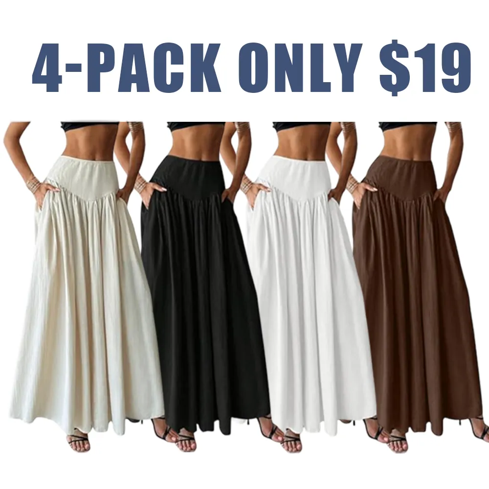 Milumia Women's Pleated Flowy Long Skirts High Waist Maxi Skirt with Pocket