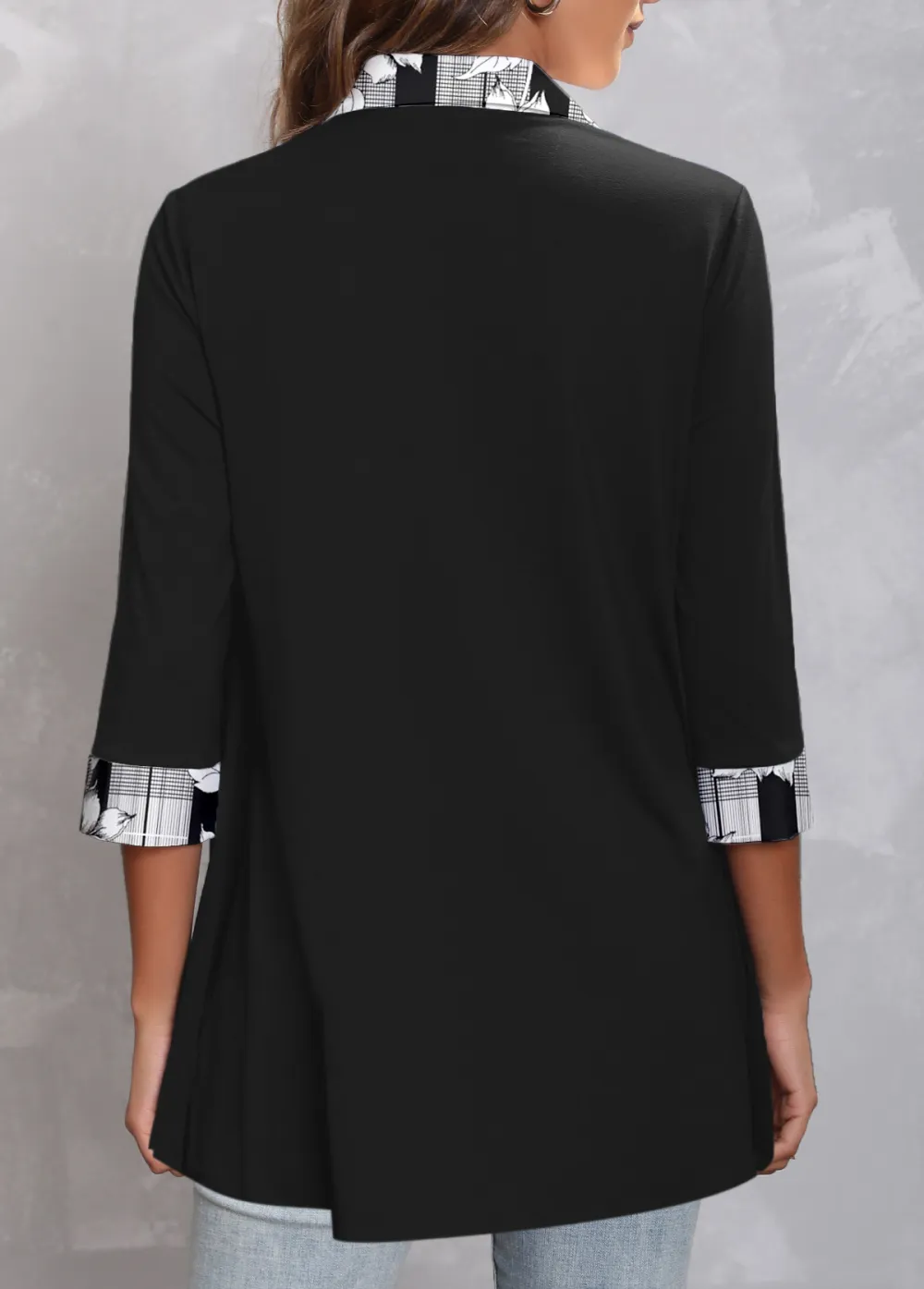 Black Fake 2in1 Floral Print Blouse