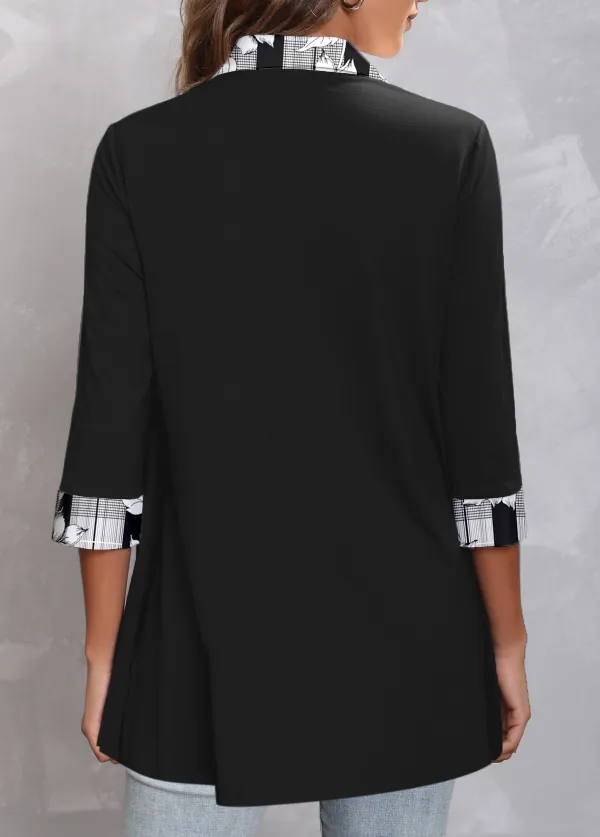 Black Fake 2in1 Floral Print Blouse