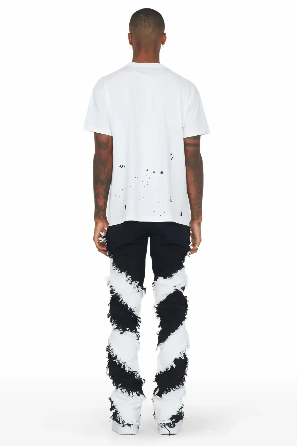 Ismael Black/White Stacked Flare Jean