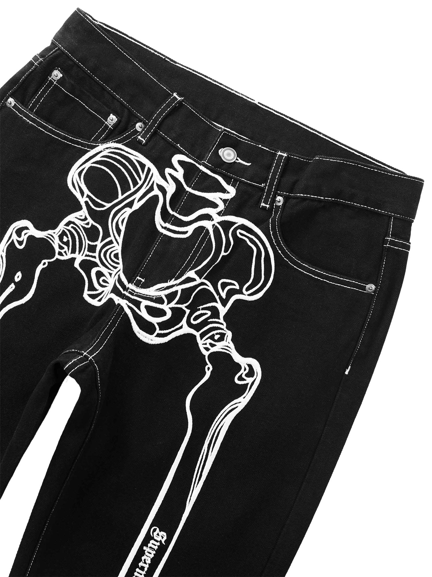 Hip Hop Bones Embroidered Jeans - 1859