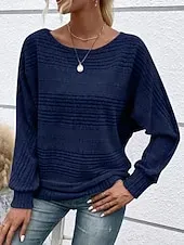 Women's Texture Blouse Blouse Plain Modern Casual Long Sleeve Crew Neck Regular Tops Daily Holiday Going out Black Wine Navy Blue Light Grey Gray Fall