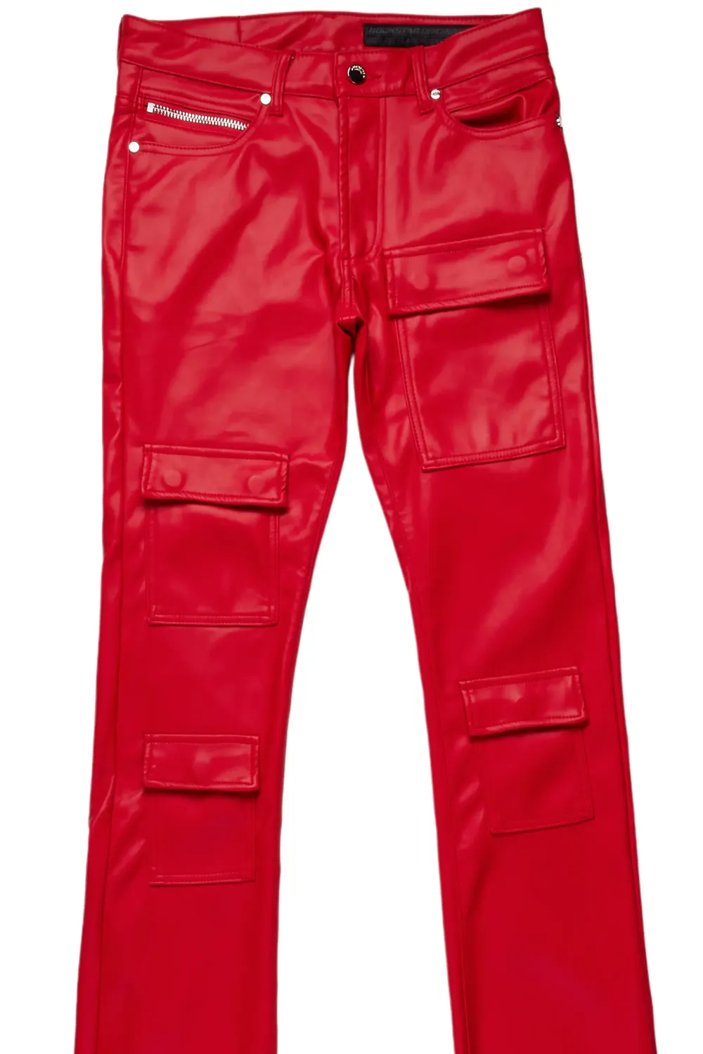 Petrus Red Faux Leather Super Stacked Flare Jean