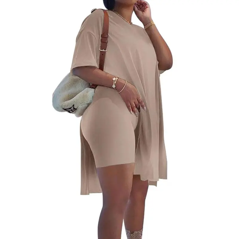 Women Plus Size 2 - Piece Outfits: Crewneck Short Sleeve Tunic & Skinny Biker Shorts Sets