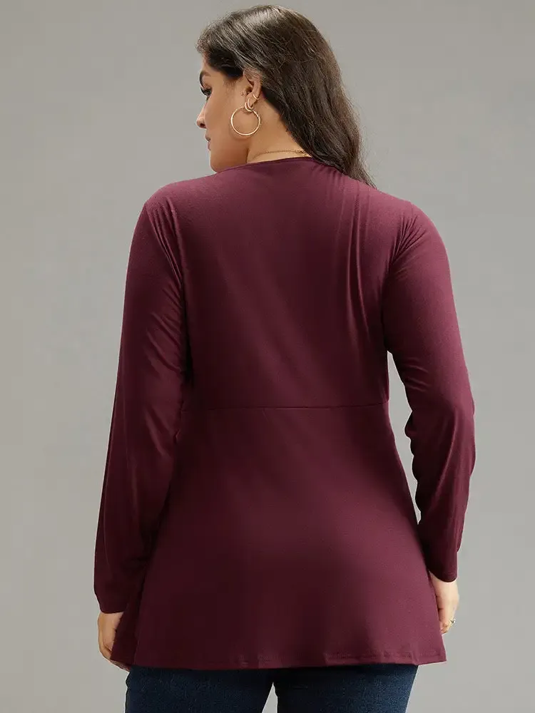 Solid Crossover V Neck Ruffle Hem T-Shirt