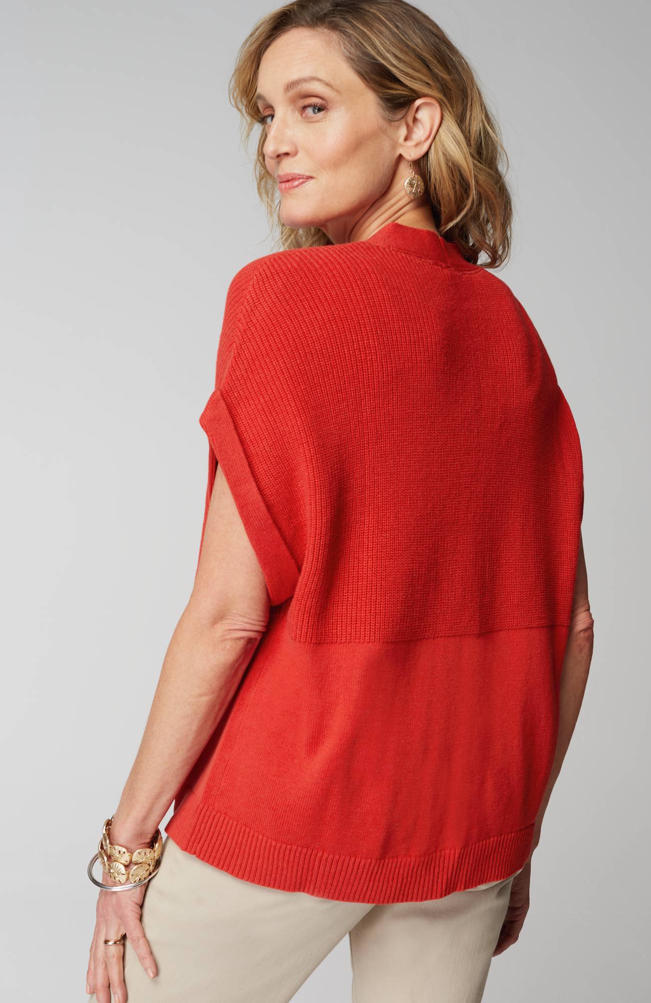 Ribbed-Detail Short-Sleeve Cardi