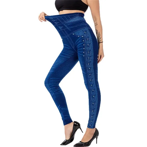 Women's Tights Leggings Jeggings Plain Tummy Control Butt Lift Ankle-Length Casual Weekend Faux Denim Fashion Skinny Black Blue High Waist High Elasticity