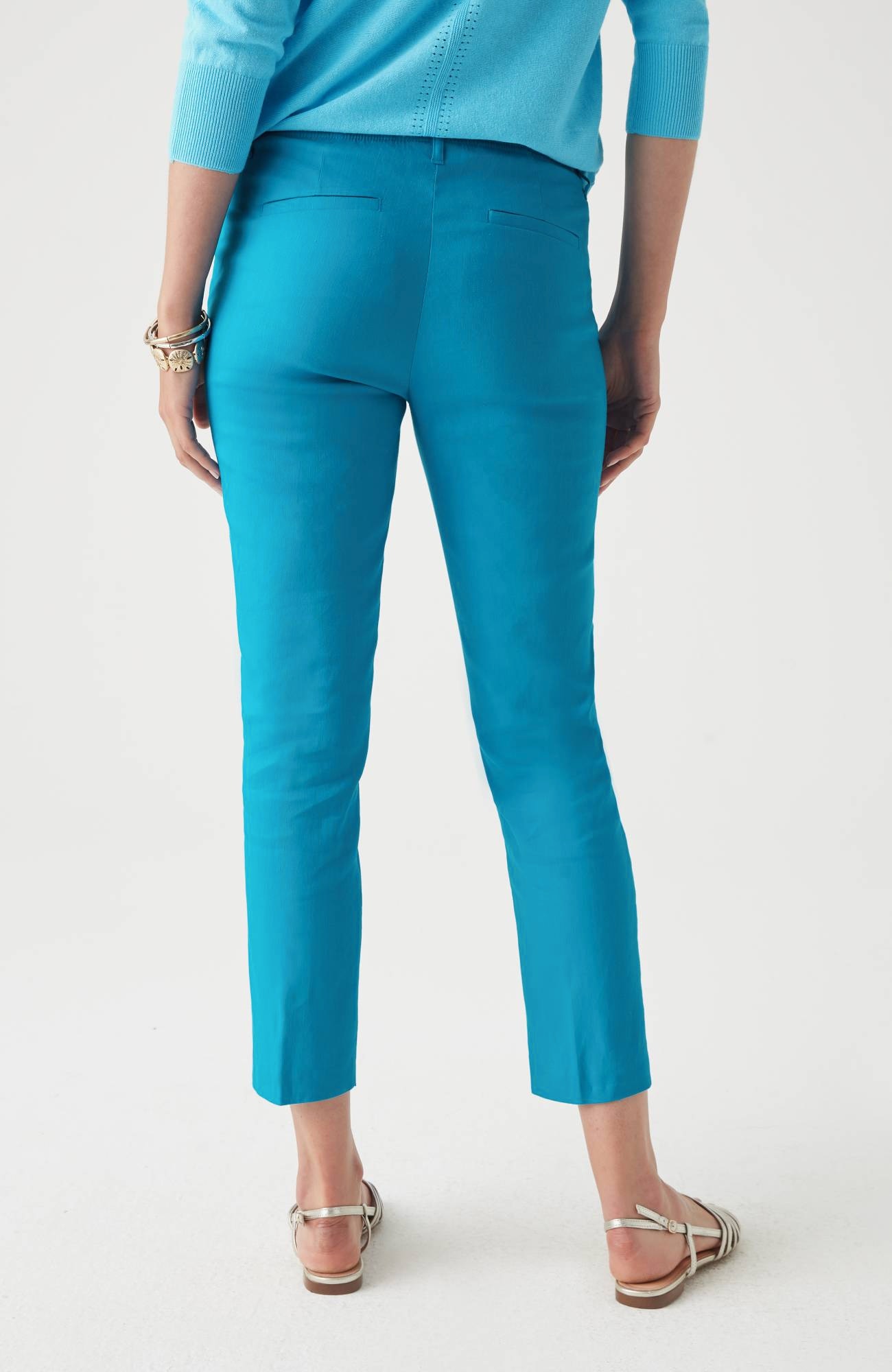Pintucked Linen-Stretch Slim-Leg Pants