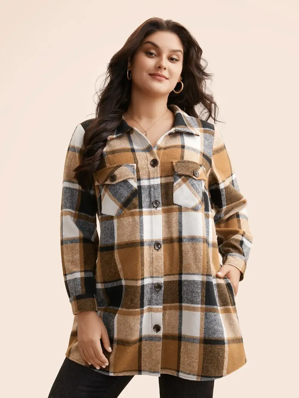 Halloween Plaid Chest Pockets Long Jacket