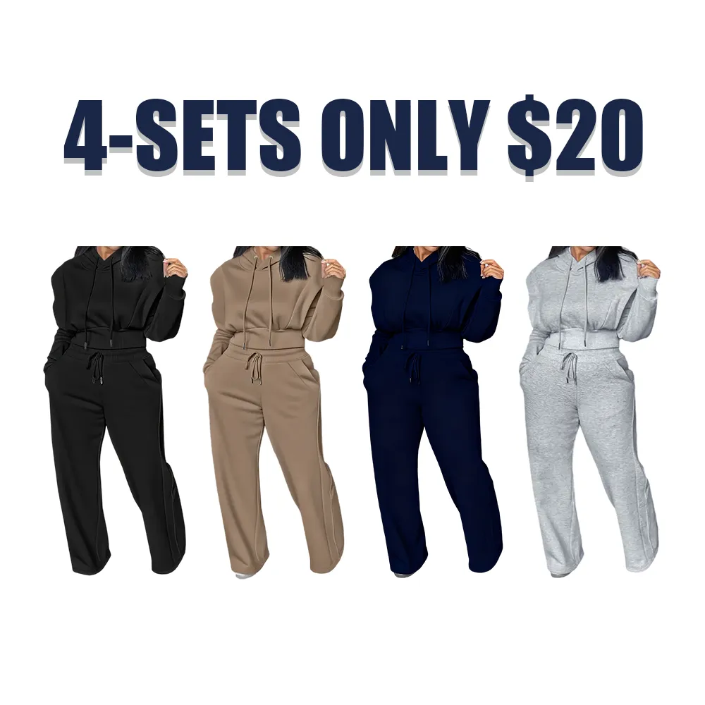 Hooded Long Sleeve Sweatshirt and Casual Wide Leg Sweatpants Set