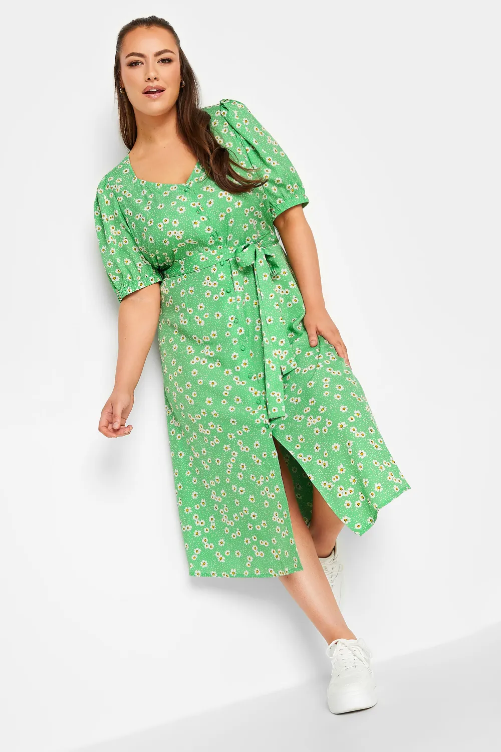 YOURS Curve Green Sweetheart Neckline Floral Print Tea Dress