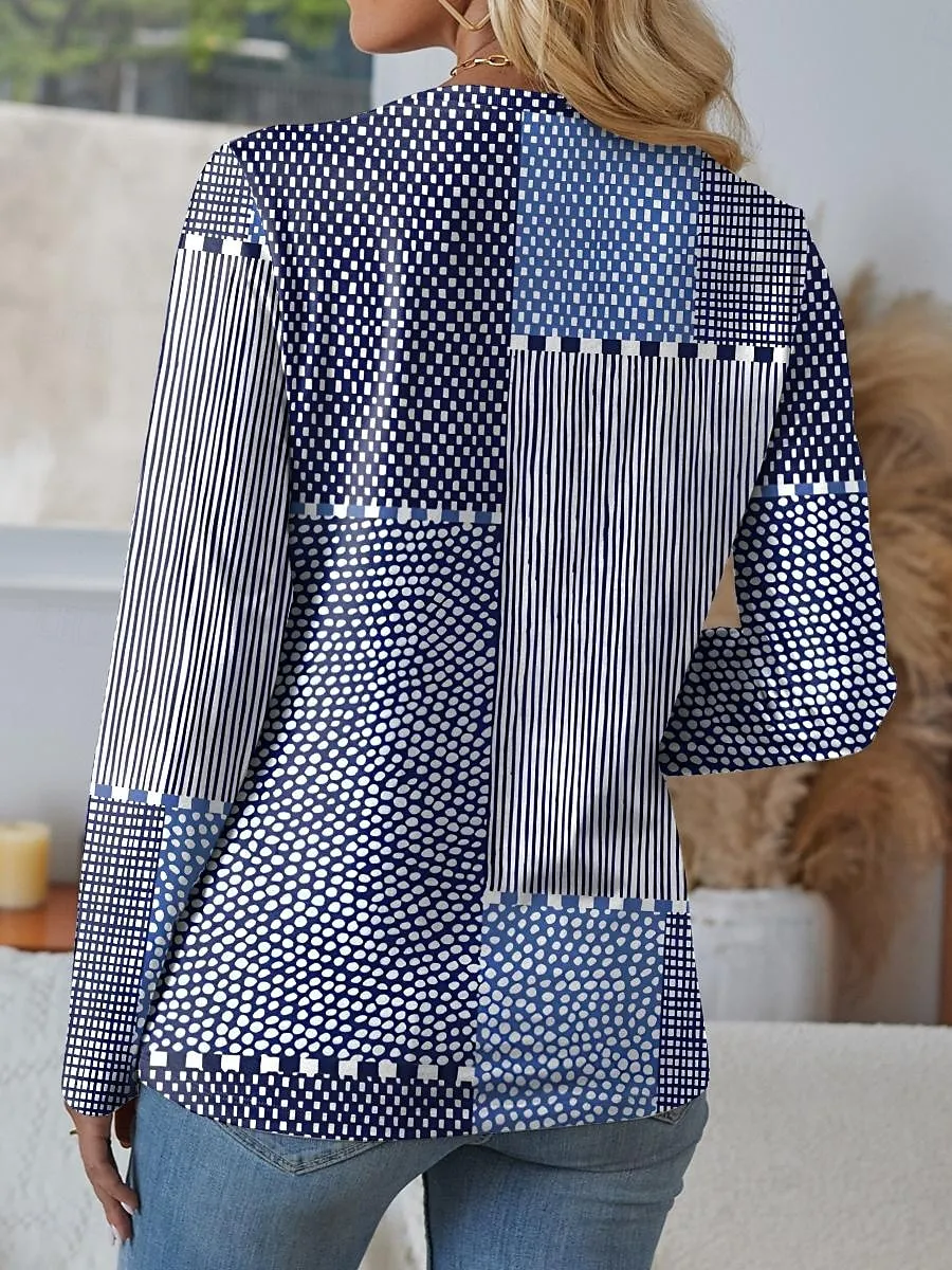 Women's T shirt Long Sleeve Crew Neck Long Sleeve Tunic Graphic Geometric Vintage Casual Regular Tops Daily Print Pink Blue Purple Green Spring Fall Prefall