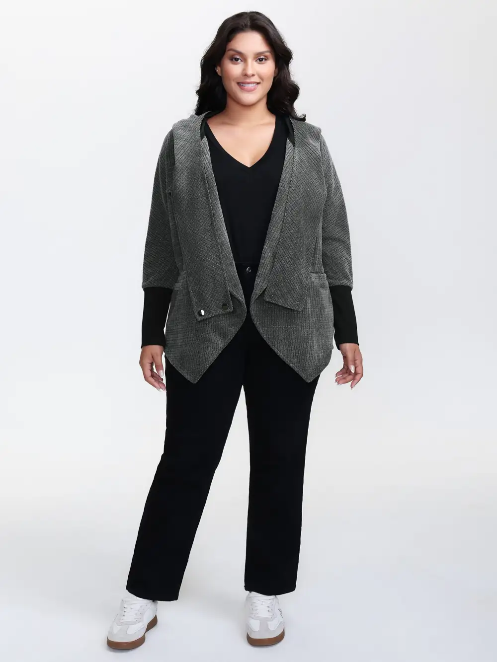 Textured Split Hem Hooded Jacket