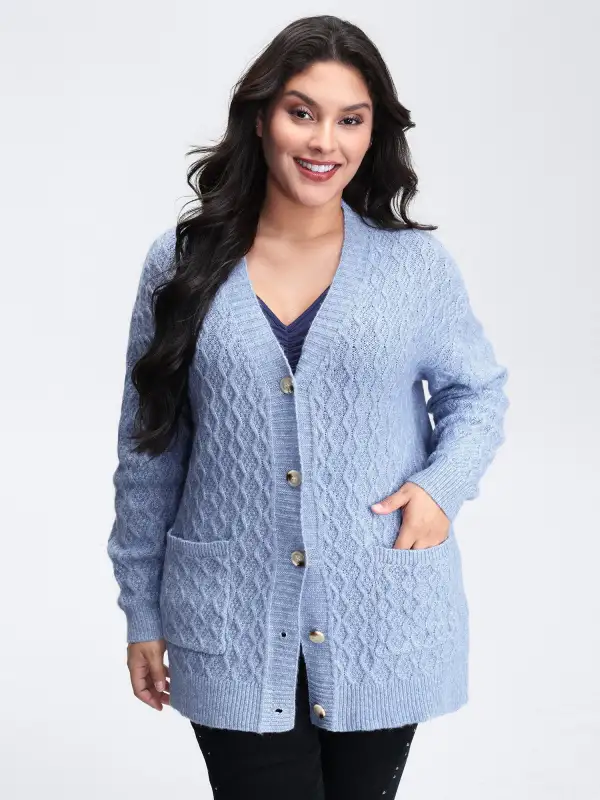 Cable Knit Textured Pockets Cardigan