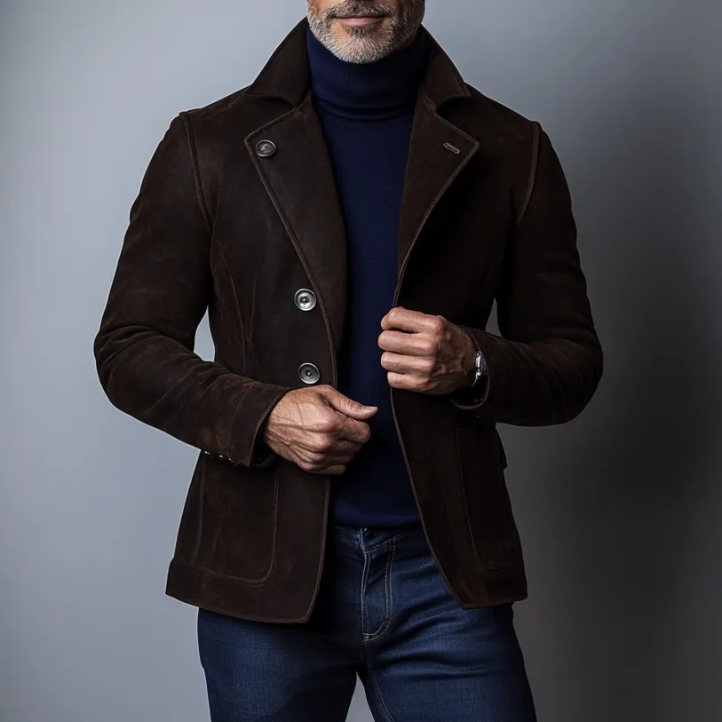 Men's Lapel Collar Single Breasted PU Leather Jacket