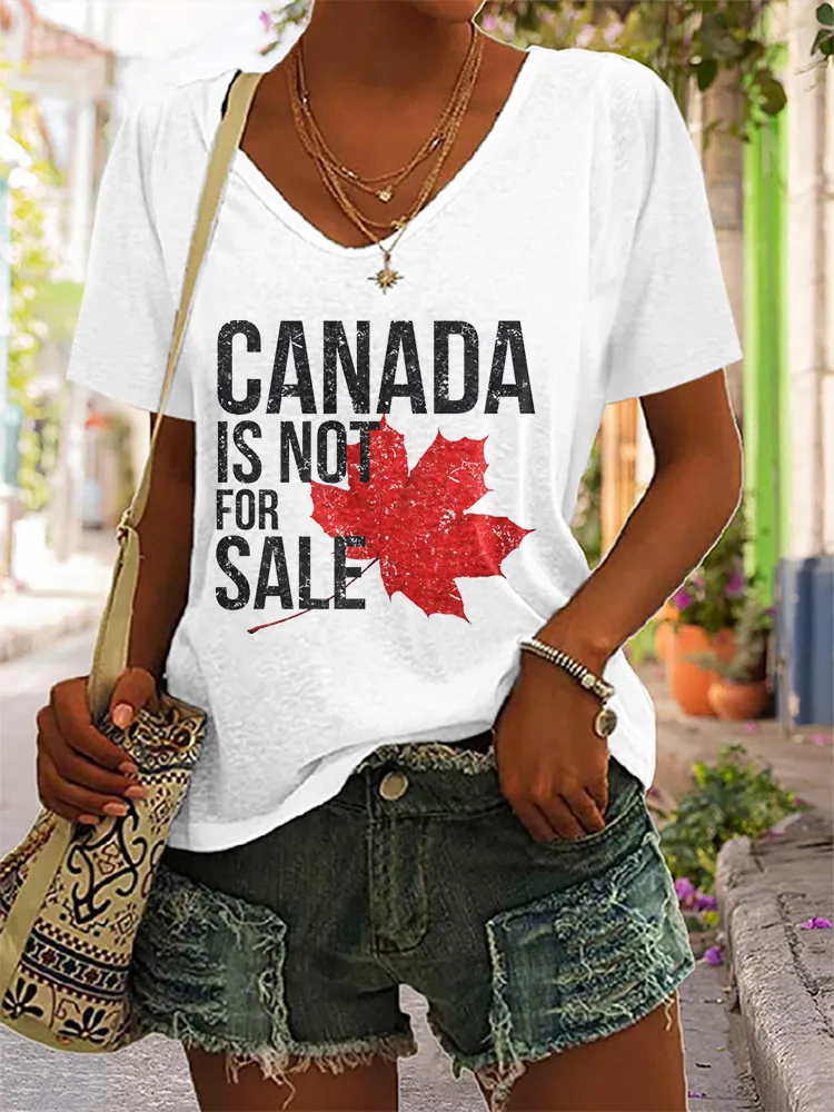 Women's Canada Is Not For Sale Short Sleeves V-Neck Pure Cotton T-Shirt