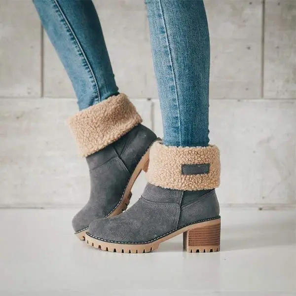 Women'S Mid-Tube Chunky Heel Suede Boots