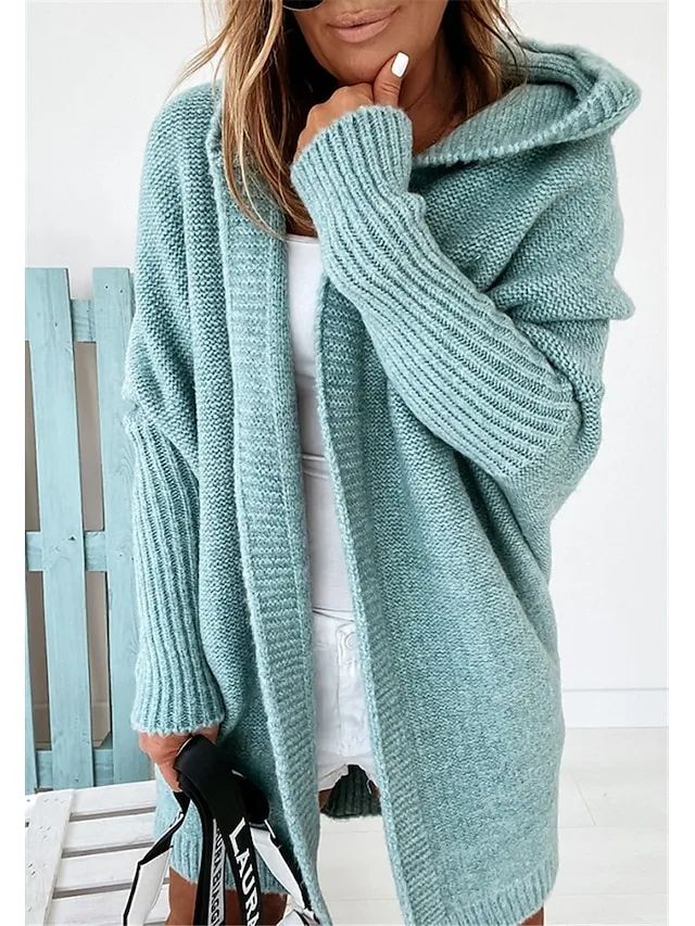 Women's Cardigan Hooded Solid Color Stylish Basic Casual Long Sleeve Loose Sweater Cardigans Hooded