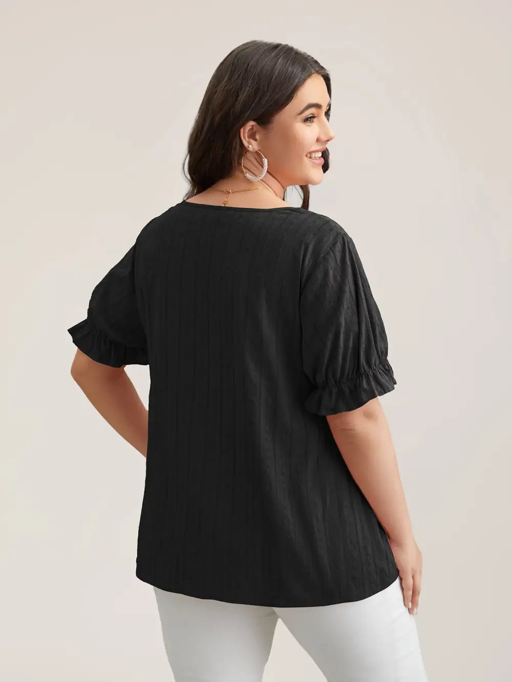 Cotton Square Neck Ruffled Sleeve Shirt
