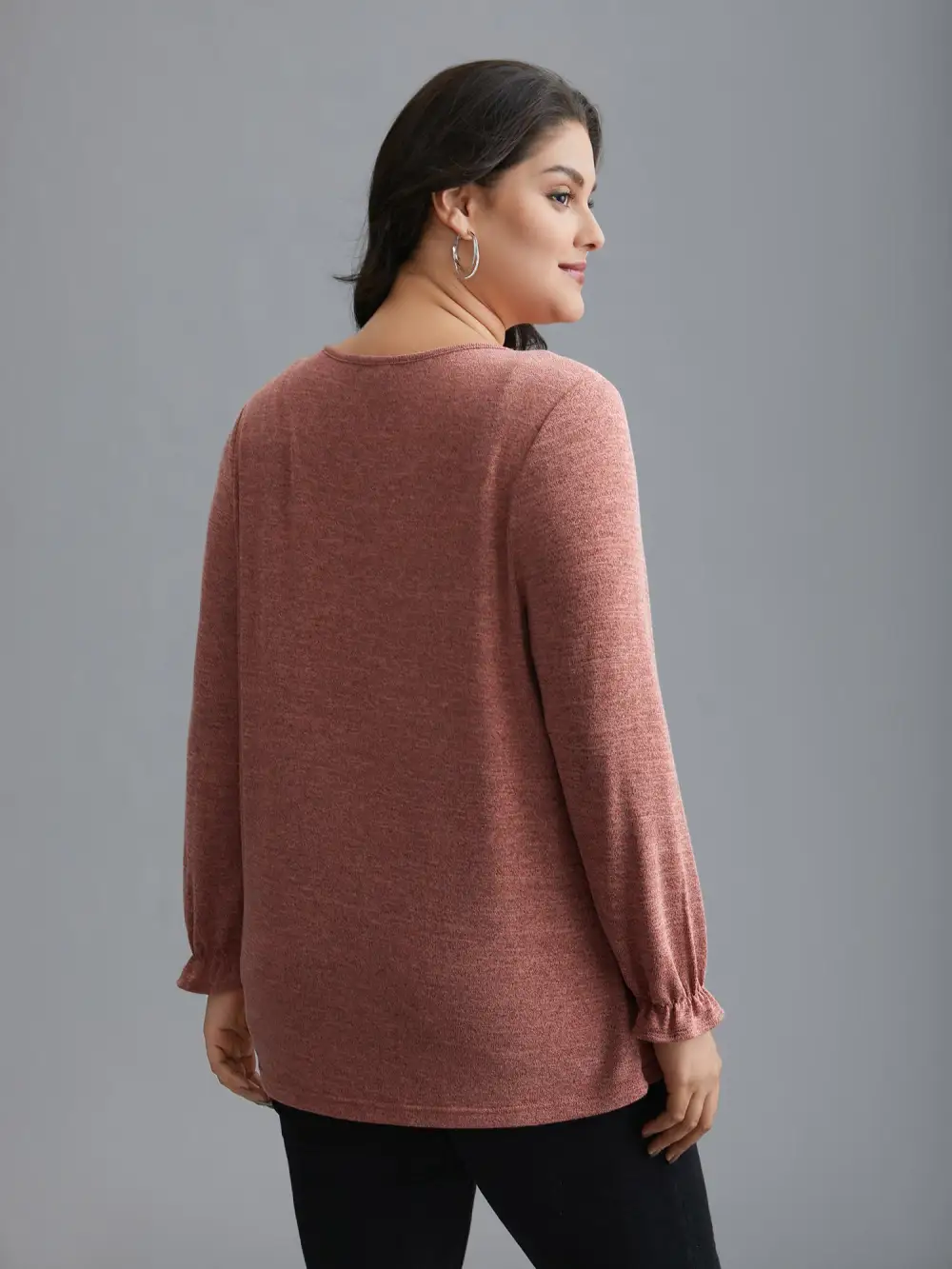 Round Neck Heather Pleated T-shirt