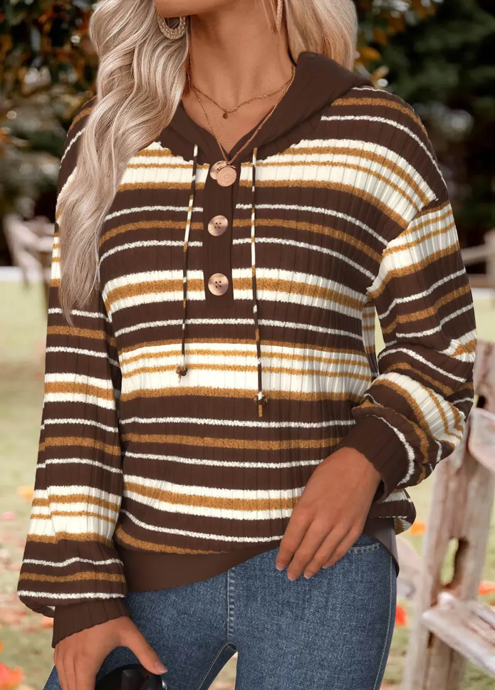 Multi Color Tummy Coverage Striped Long Sleeve Hoodie