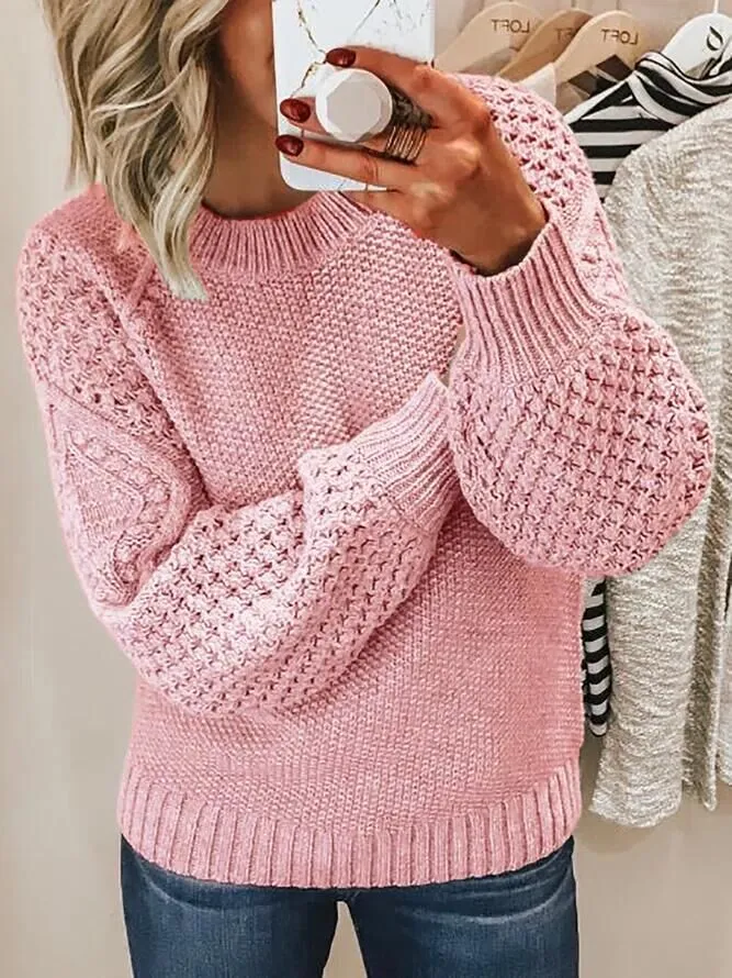 Crew Neck Jacquard Knit Sweater