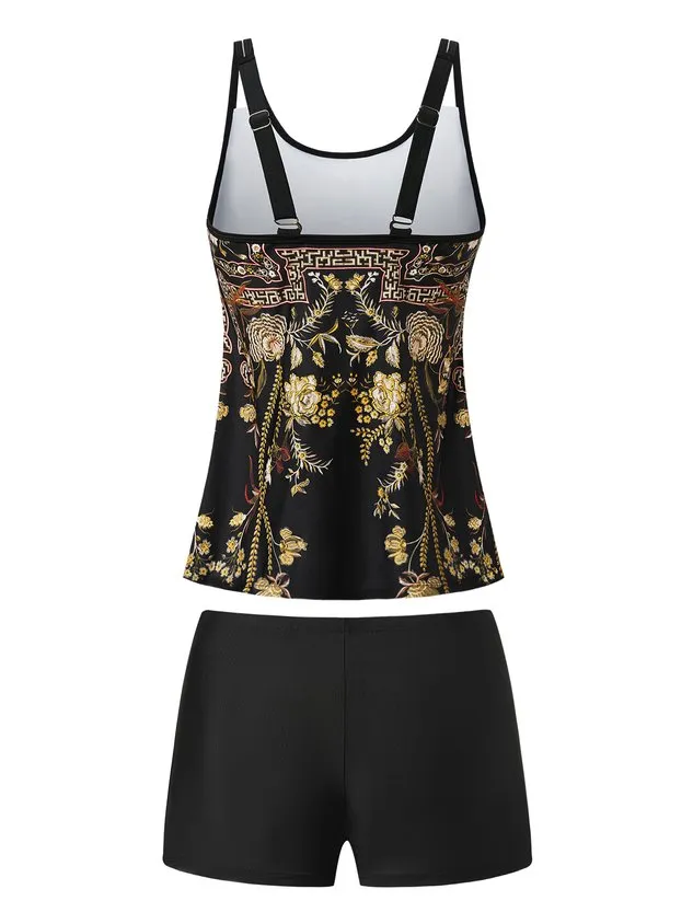 Casual Floral Printing Spaghetti Tankinis Two-Piece Set