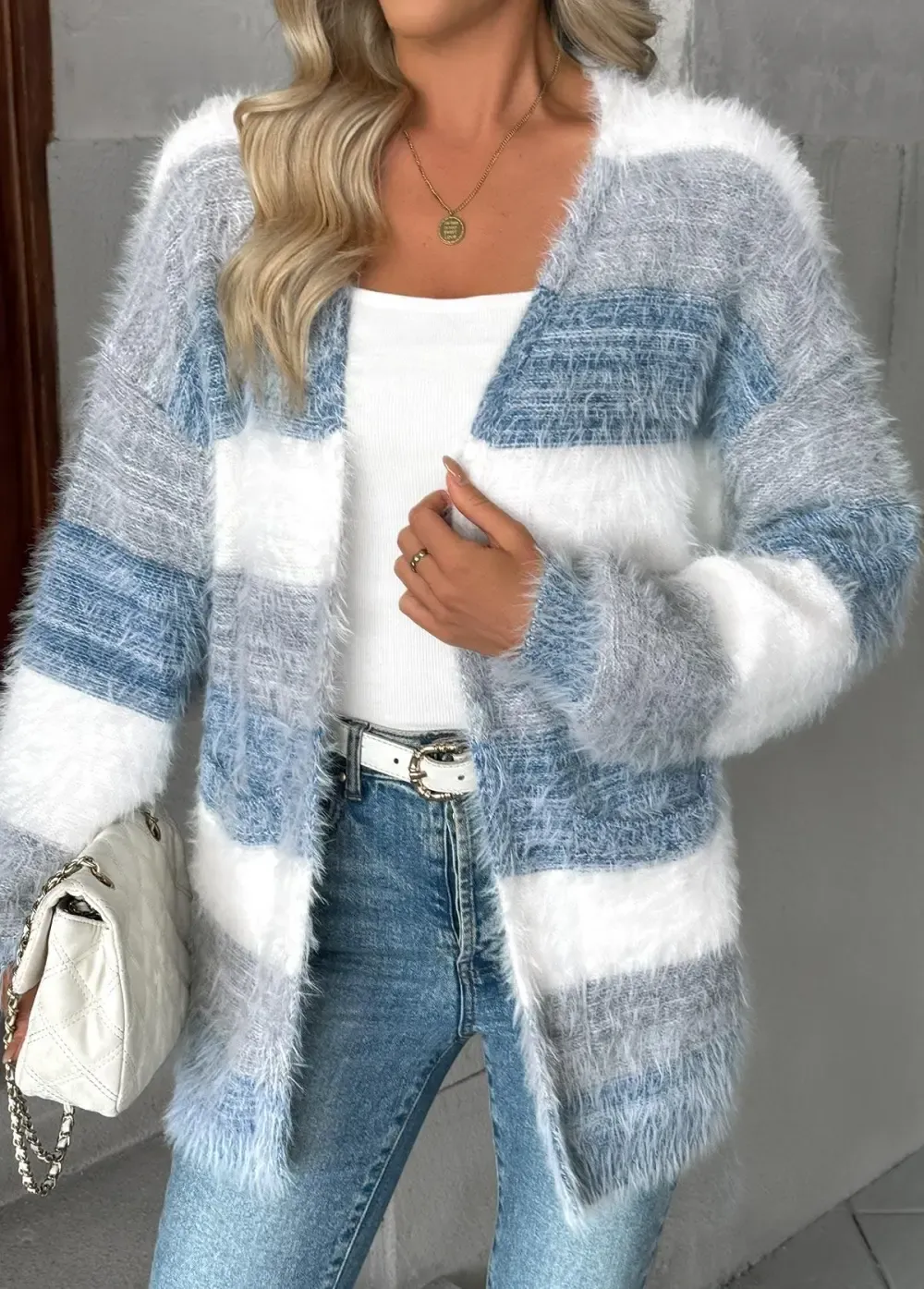 Dusty Blue Tummy Coverage Long Sleeve V Neck Cardigan