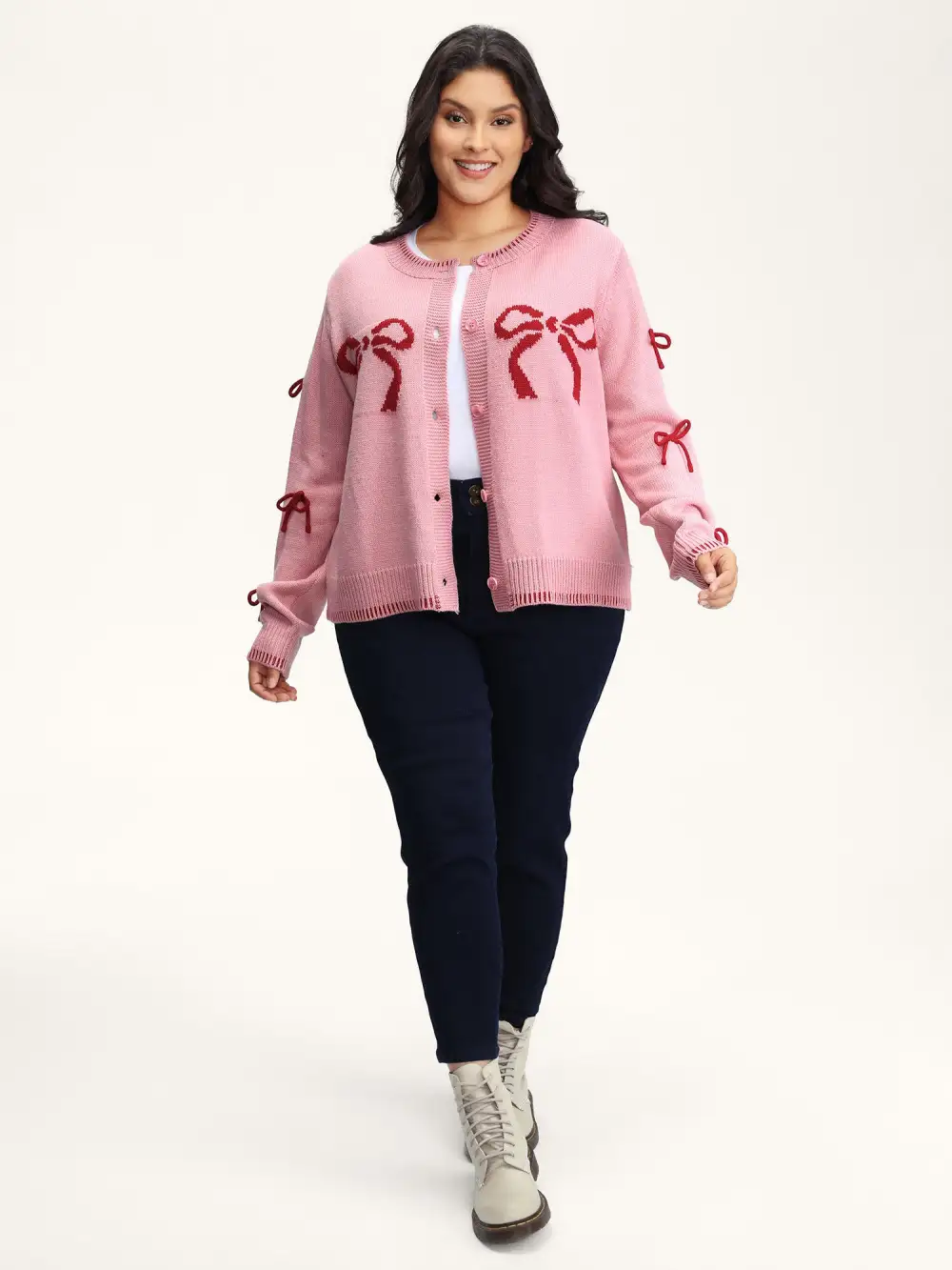 Bowknot Pattern Textured Knit Cardigan