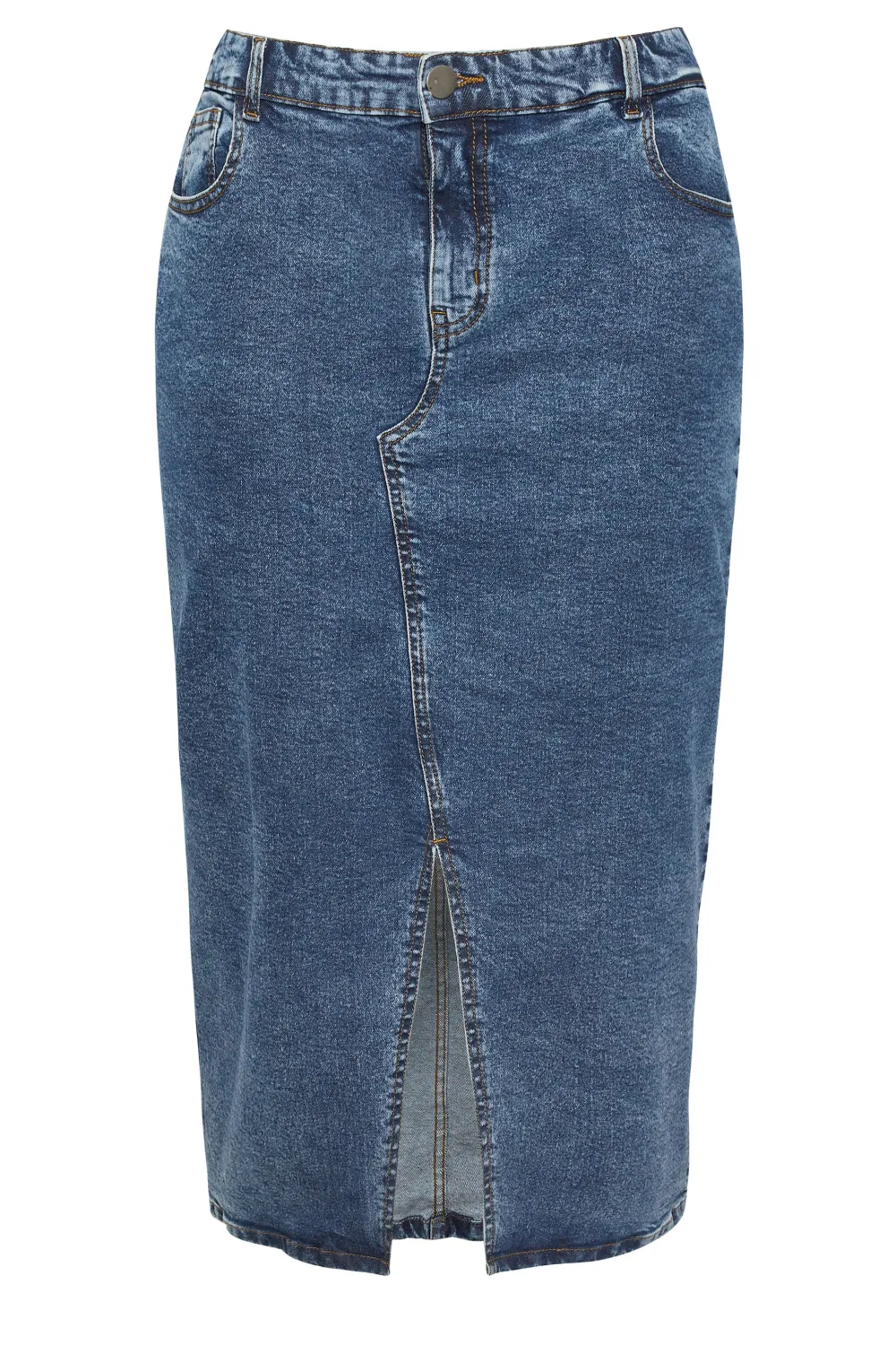 YOURS Curve Black Midi Stretch Denim Skirt