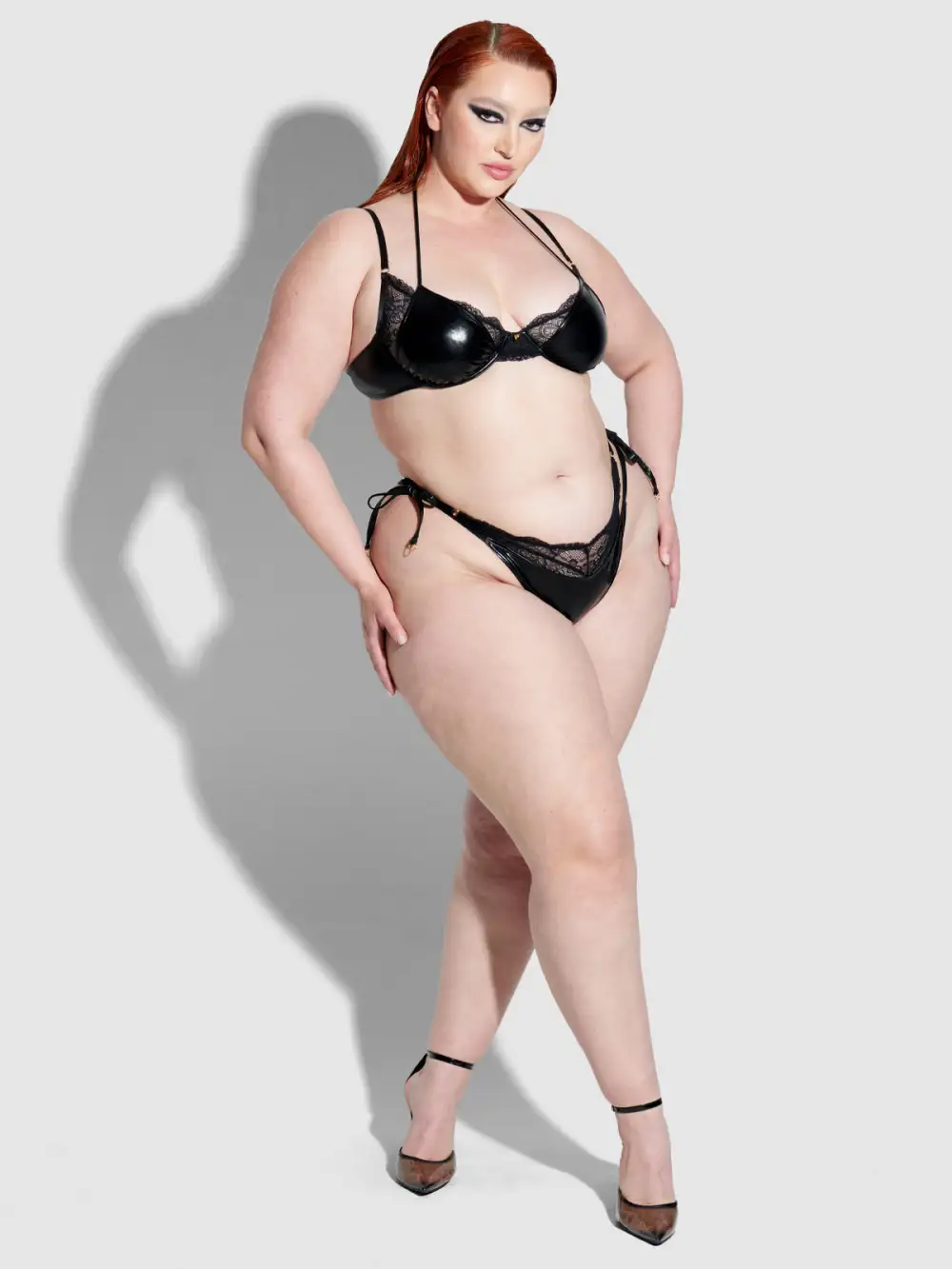 Frederick's Of Hollywood Onyx Leather & Lace Underwire Swim Top