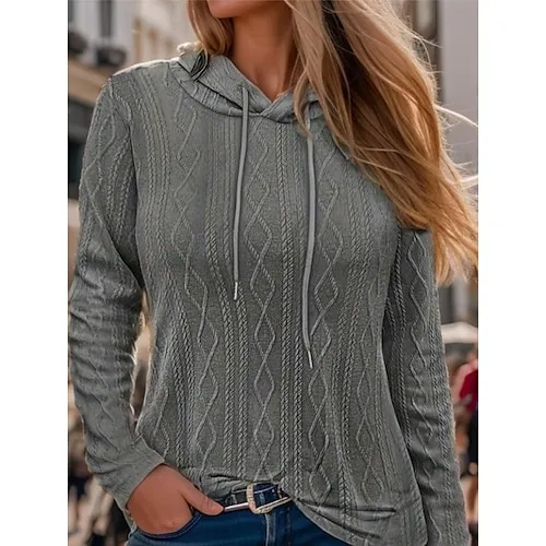 Women's Sweatshirt Plain Work Zipper Black White Pink Elegant Modern Loose Fit Crew Neck Long Sleeve Micro-elastic Spring Fall